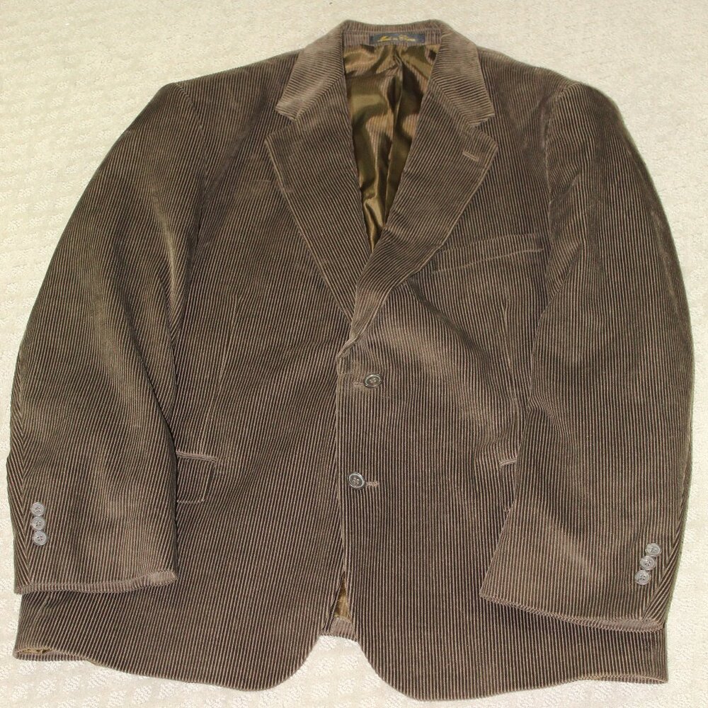 VTG HUNT VALLEY Gentlemens Clothing Sz 48R Brown Corduroy 2 Button Blazer Jacket